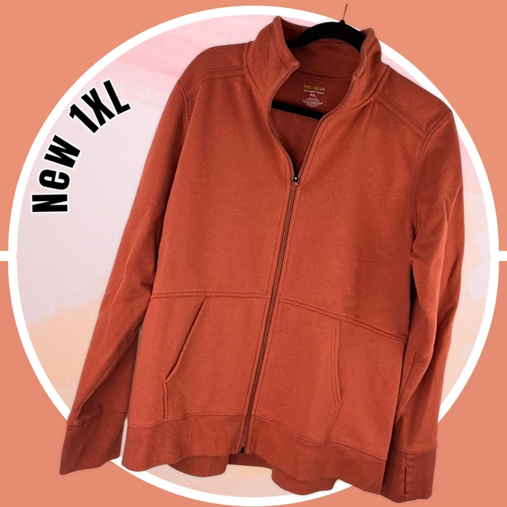 NWT 1XL  Zip Up Fleece Lined Sweatshirt Jacket with Pockets